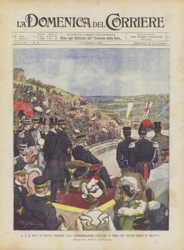 S.A. le duc de Gênes préside la commémoration populaire de Verdi au théâtre grec de Syracuse - Achille Beltrame
