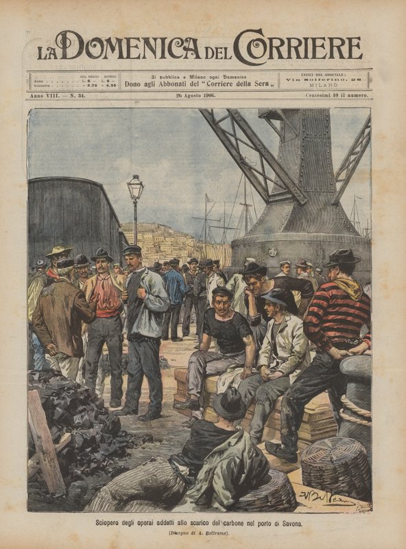 Grève des ouvriers chargés du déchargement du charbon au port de Savone - Achille Beltrame