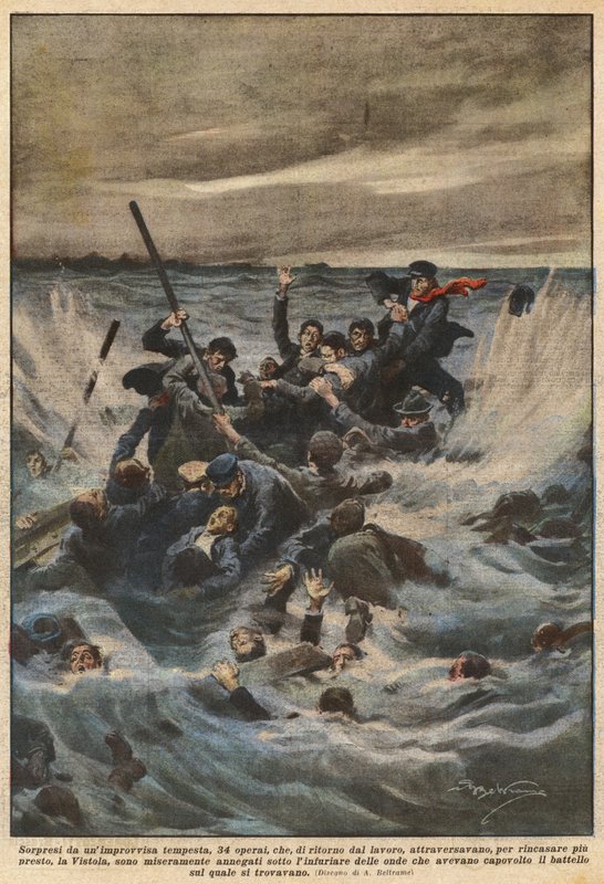 Surpris par une tempête soudaine, 34 ouvriers, qui, de retour du travail, traversaient ? - Achille Beltrame