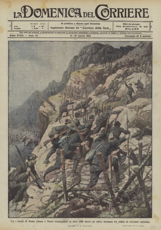 Entre les pics de Monte Chiesa et Monte Campigoletti (à plus de 2000 mètres), les alpins percent trois - Achille Beltrame