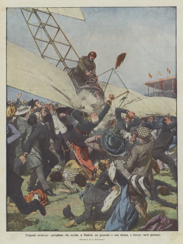 Tragédies modernes, un avion tue, à Madrid, un général et une femme, et blesse plusieurs personnes - Achille Beltrame