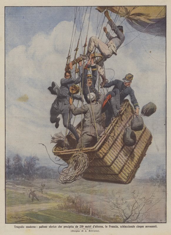 Tragédies modernes, ballon sphérique tombant de 250 mètres de hauteur en France, écrasant cinq aéronautes - Achille Beltrame
