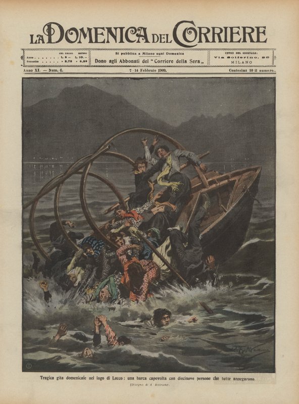 Tragique excursion dominicale sur le lac de Lecco, un bateau chaviré avec dix-neuf personnes toutes noyées - Achille Beltrame