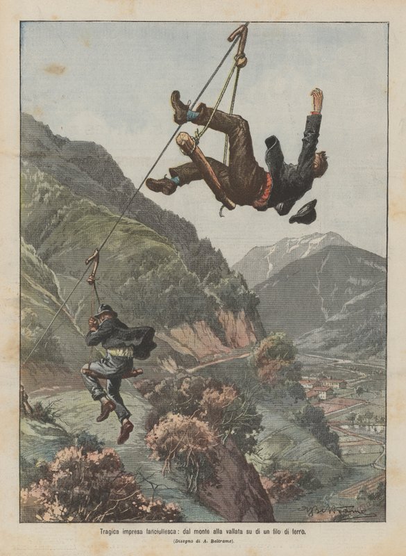 Entreprise enfantine tragique, de la montagne à la vallée sur un fil de fer - Achille Beltrame