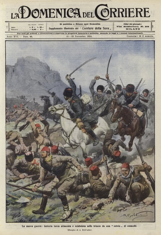 Infanterie turque attaquée dans les tranchées par une compagnie de cosaques - Achille Beltrame