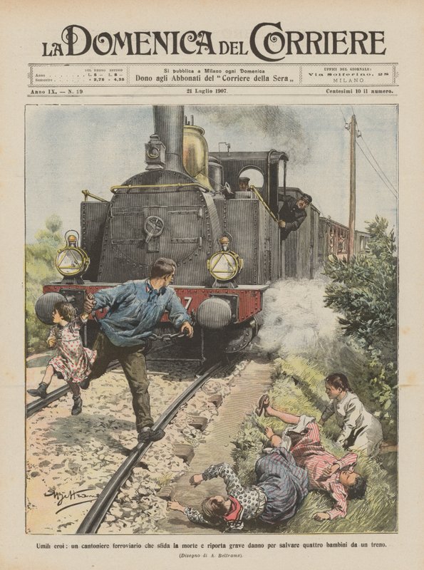 Humbles héros, un cantonnier ferroviaire défiant la mort et subissant de graves dommages pour sauver quatre personnes - Achille Beltrame