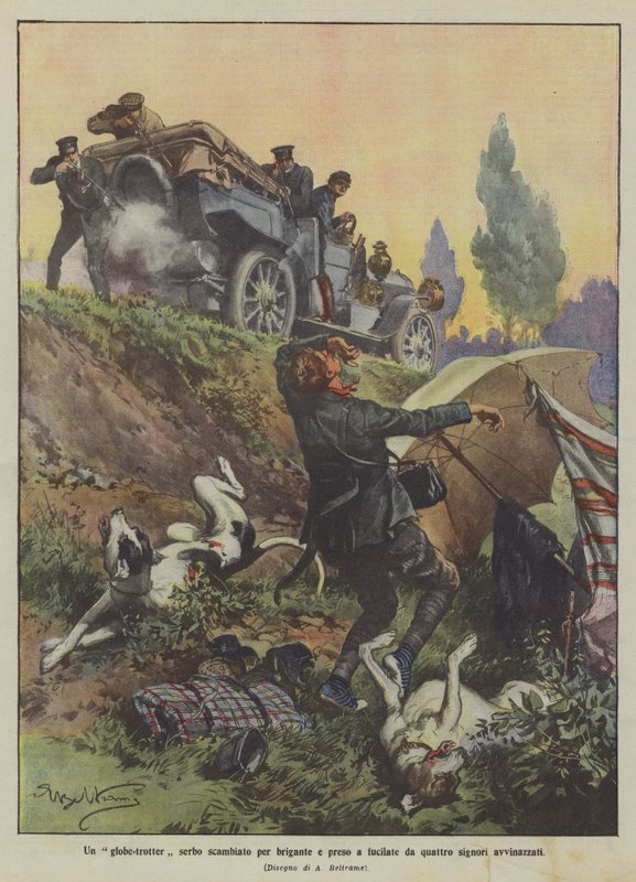 Un globe-trotter serbe pris pour un brigand et abattu par quatre hommes ivres - Achille Beltrame