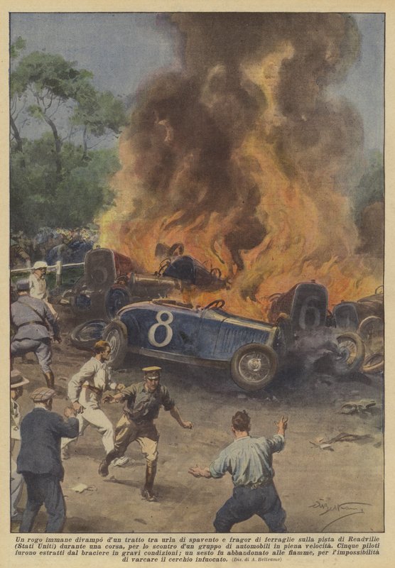 Un immense incendie éclate soudainement avec des cris de peur et le fracas des ferrailles sur la piste - Achille Beltrame