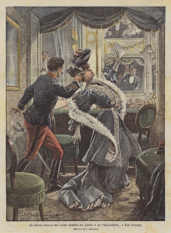 Un officier français tue un artiste par jalousie dans un café-concert à Niort (France) - Achille Beltrame