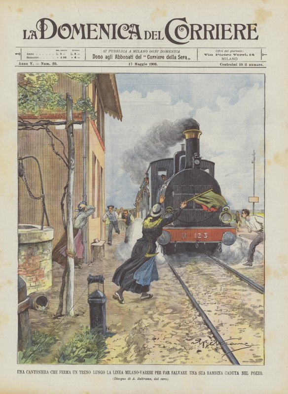 Une cantonnière qui arrête un train sur la ligne Milan-Varese pour sauver sa fille tombée dans un puits - Achille Beltrame