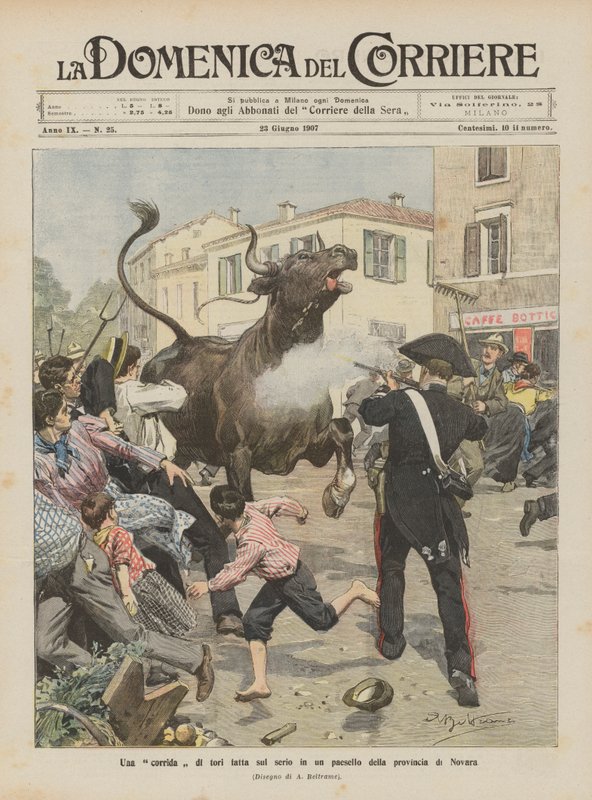 Une corrida de taureaux sérieuse dans un village de la province de Novara - Achille Beltrame