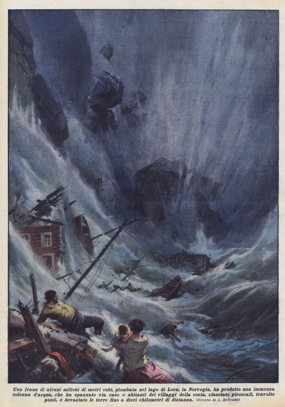Un glissement de terrain de plusieurs millions de mètres cubes, tombé dans le lac de Loen, en Norvège, a produit une ? - Achille Beltrame