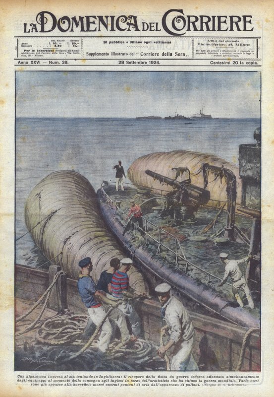 Une entreprise gigantesque est tentée en Angleterre, la récupération de la flotte de guerre allemande - Achille Beltrame
