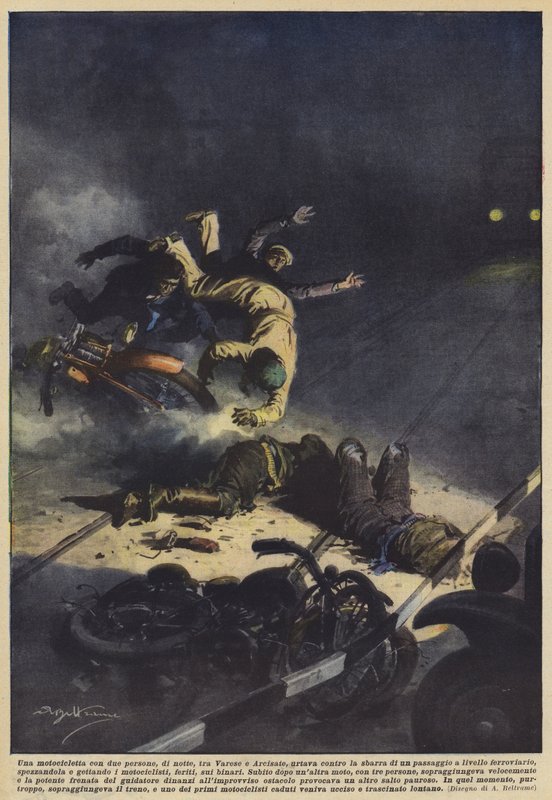 Une motocyclette avec deux personnes, de nuit, entre Varèse et Arcisate, heurtait la barrière - Achille Beltrame