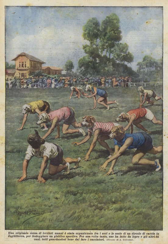 Course originale de lévriers humains - Achille Beltrame