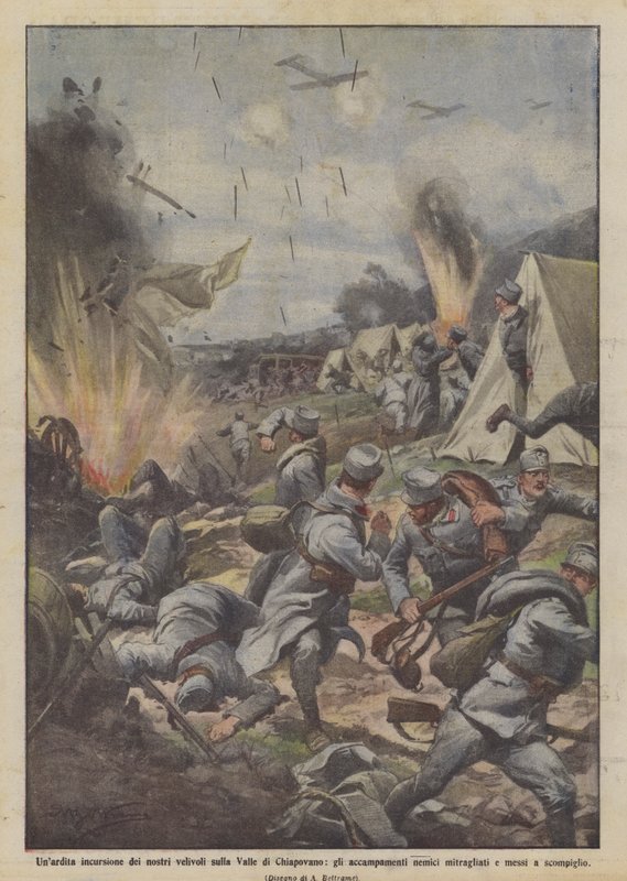 Incursion audacieuse de nos avions sur la vallée de Chiapovano, les camps ennemis - Achille Beltrame