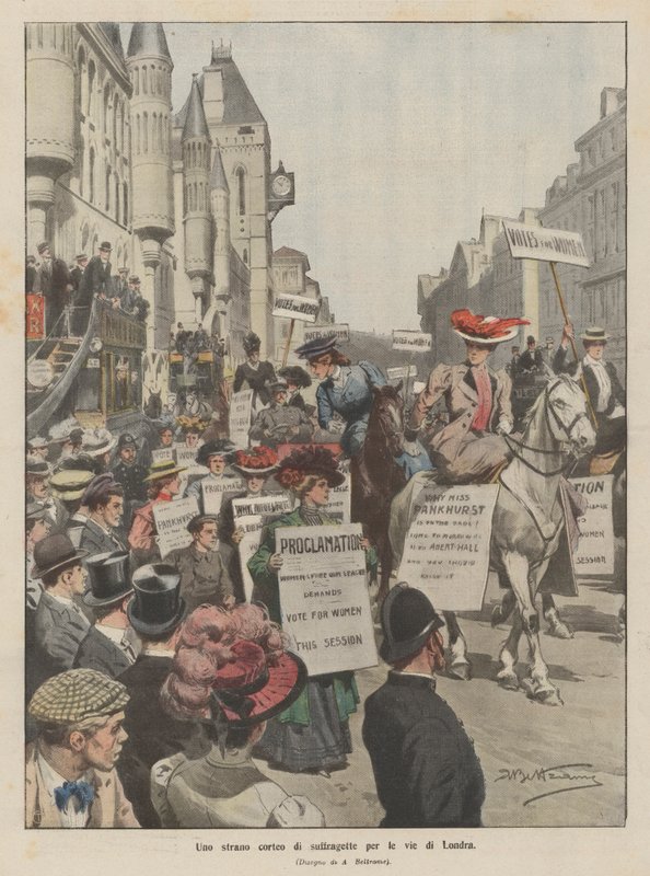 Un étrange cortège de suffragettes dans les rues de Londres - Achille Beltrame