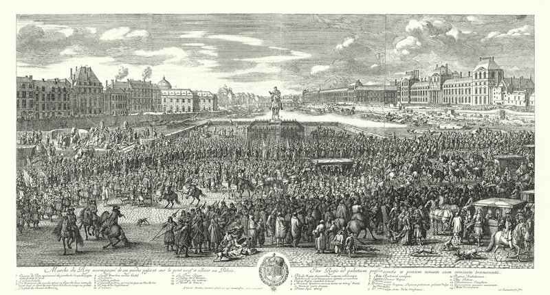 Louis XIV de France et sa garde traversant le Pont-Neuf à Paris en route vers le Palais du Louvre - Adam Frans van der Meulen