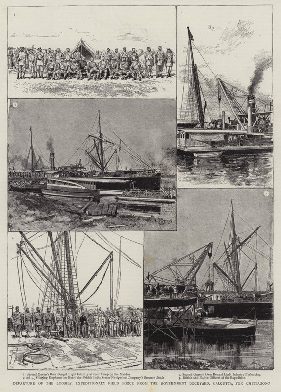 Départ de la force expéditionnaire Looshai du chantier naval gouvernemental de Calcutta pour Chittagong - Adrien Emmanuel Marie