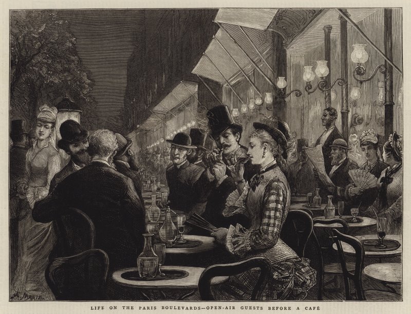 La vie sur les boulevards de Paris, invités en plein air devant un café - Adrien Emmanuel Marie