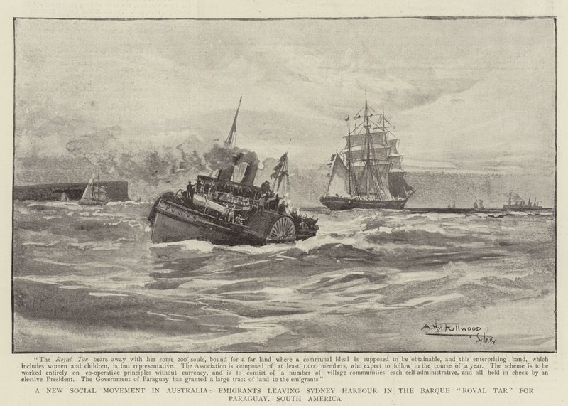 Un nouveau mouvement social en Australie, émigrants quittant le port de Sydney à bord du barque Royal Tar pour le Paraguay, Amérique du Sud - Albert Henry Fullwood