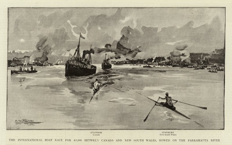La course de bateaux internationale pour 1 000 £ entre le Canada et la Nouvelle-Galles du Sud, sur la rivière Parramatta - Albert Henry Fullwood