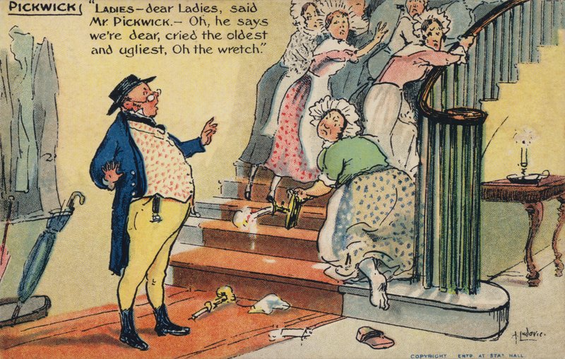 M. Pickwick offensant un groupe de femmes - Albert Jnr. Ludovici