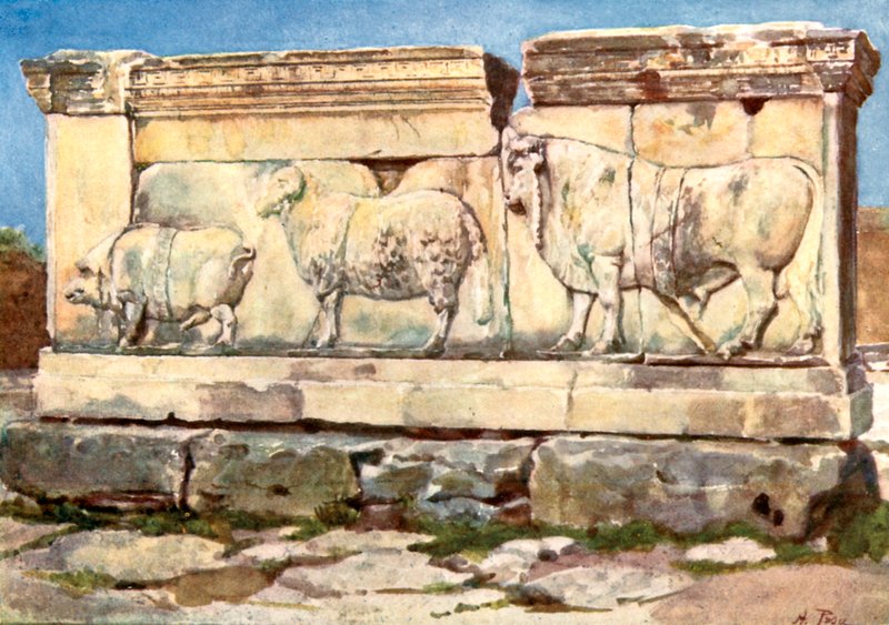 Relief en marbre du sacrifice de l