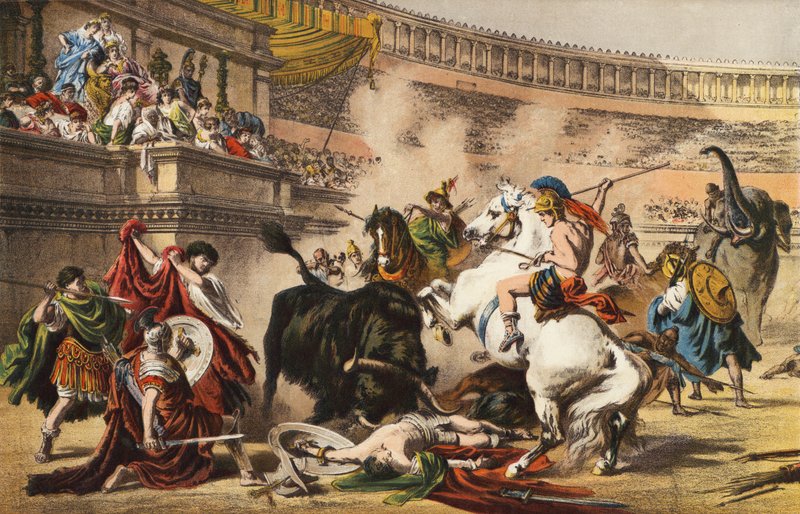 Un combat de taureaux romain - Alexander von after Wagner