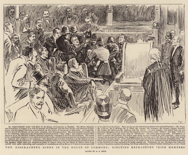 La scène honteuse à la Chambre des communes, expulsion des membres irlandais réfractaires - Alexander Stuart Boyd