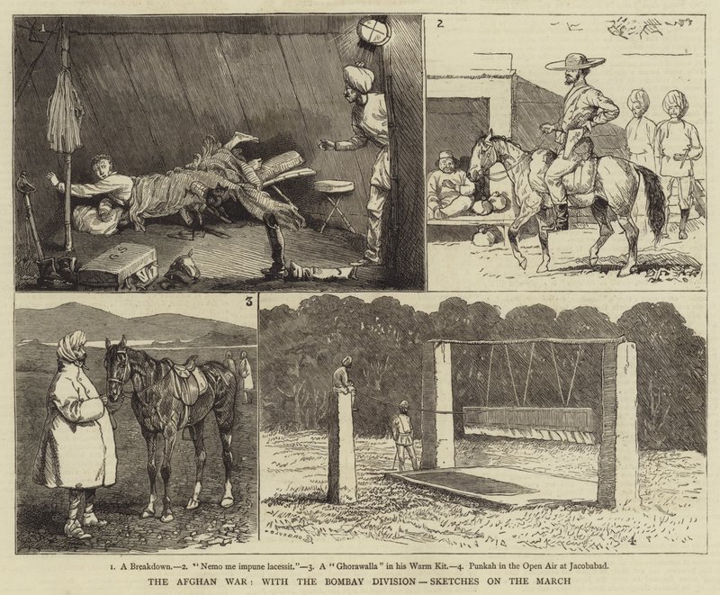 La guerre afghane, avec la division de Bombay, croquis en marche - Alfred Chantrey Corbould
