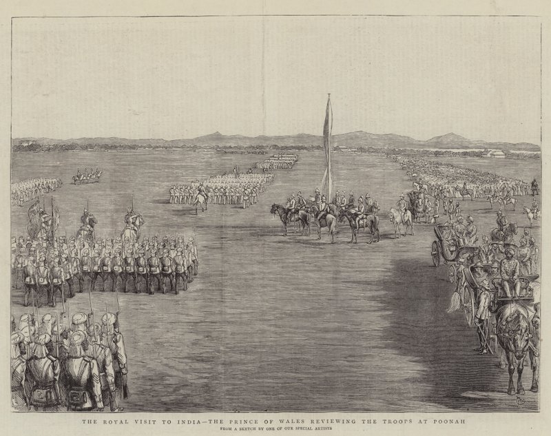 La visite royale en Inde, le prince de Galles passant en revue les troupes à Poonah - Alfred Chantrey Corbould