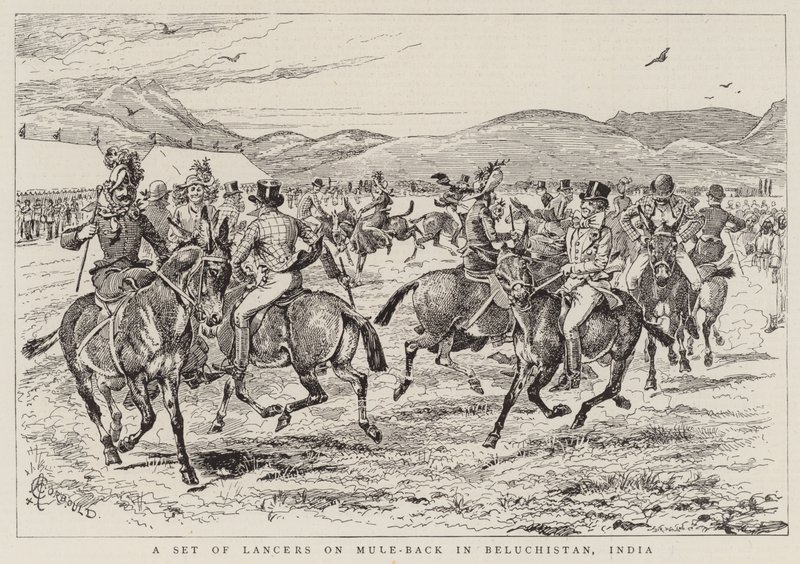 Un Groupe de Lanciers à Dos de Mule au Baloutchistan, Inde - Alfred Chantrey Corbould