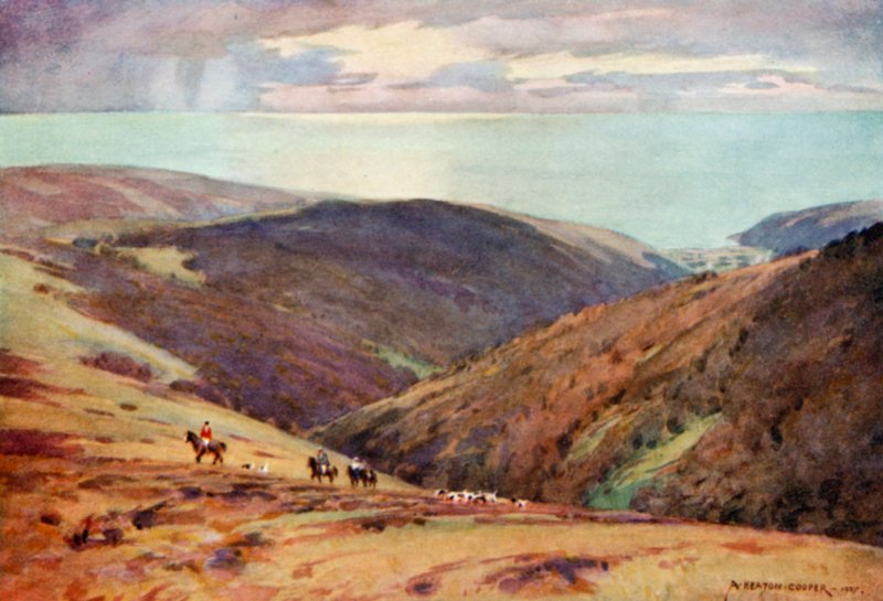 Chasse au cerf rouge sur Exmoor, Vallée de Porlock - Alfred Heaton Cooper