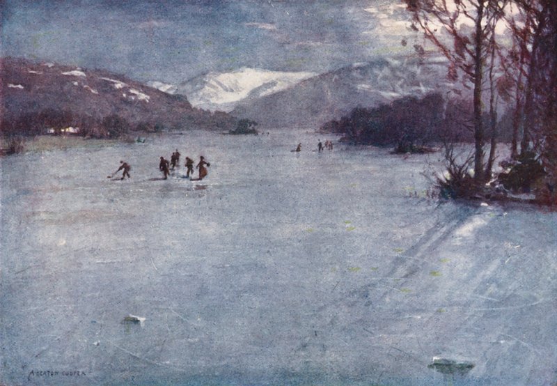 District des Lacs : Près du ferry, Windermere, patinage au clair de lune - Alfred Heaton Cooper
