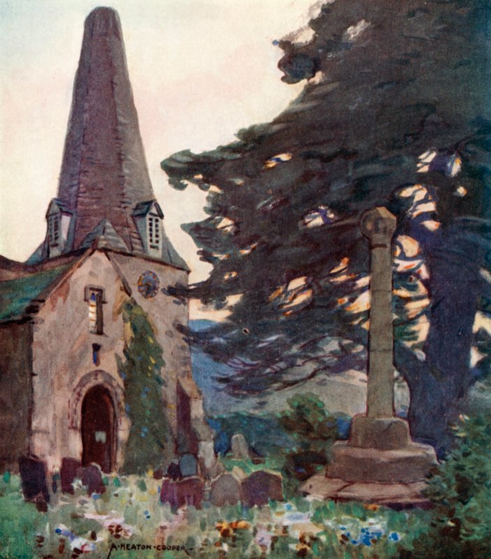 Église et croix de Porlock - Alfred Heaton Cooper