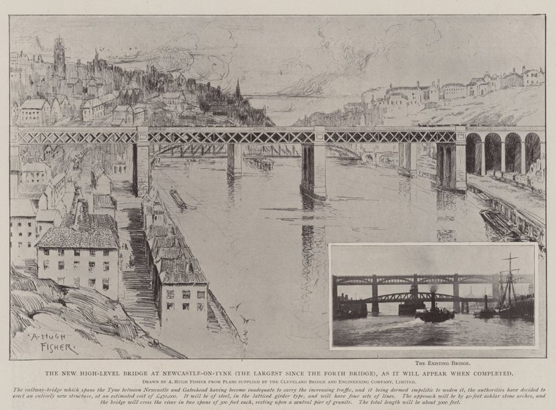 Le nouveau pont à haut niveau à Newcastle-on-Tyne (le plus grand depuis le pont du Forth), tel qu