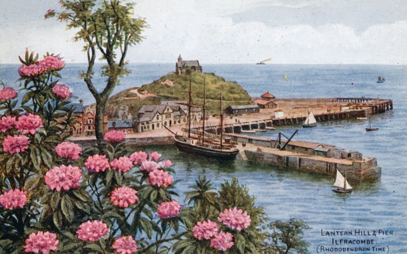 Colline et jetée de la lanterne, Ilfracombe, (Temps des rhododendrons) - Alfred Robert Quinton