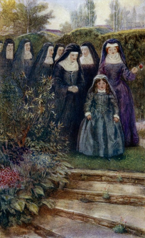 La jeune Marie-Angélique Arnauld marchant dans le jardin du couvent avec ses religieuses - Alfred Wallis Mills
