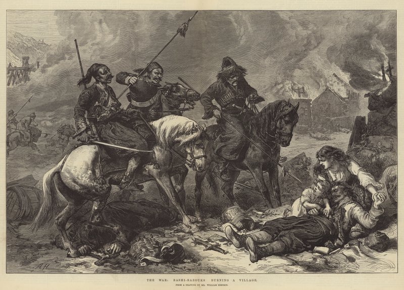 La guerre, Bachi-Bouzouks brûlant un village - Alfred William Hunt