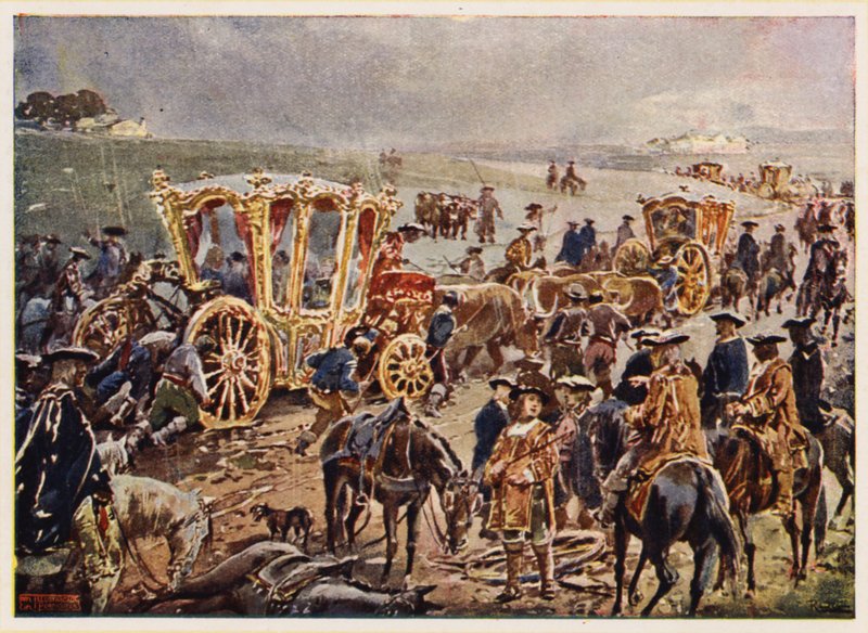 Le roi Jean V du Portugal voyageant vers la frontière espagnole - Alfredo Roque Gameiro