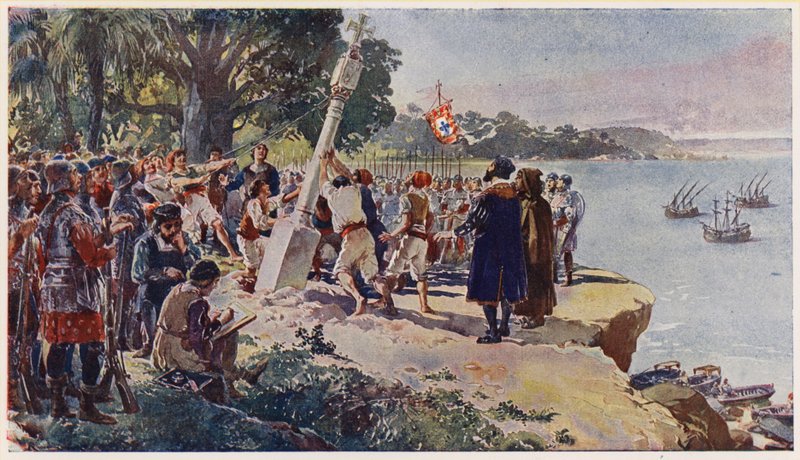 Les Portugais élevant une colonne de pierre à l