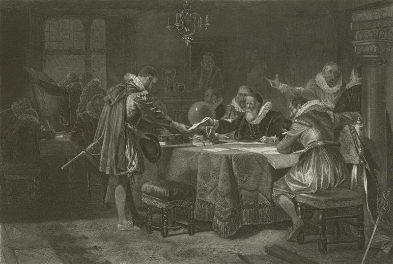 Henry Hudson recevant sa commission de la Compagnie néerlandaise des Indes orientales, 1609 - Alonzo Chappel