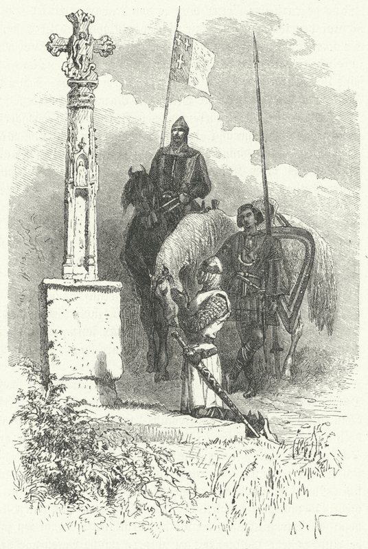 Ferdinand Ier de León priant devant une croix - Alphonse Marie de (after) Neuville