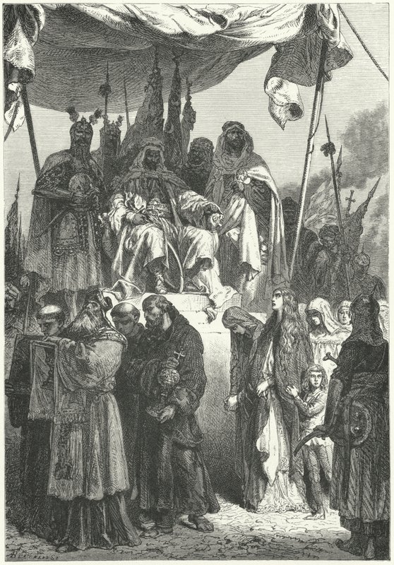 Saladin regardant passer des chrétiens capturés après sa prise de Jérusalem - Alphonse Marie de (after) Neuville