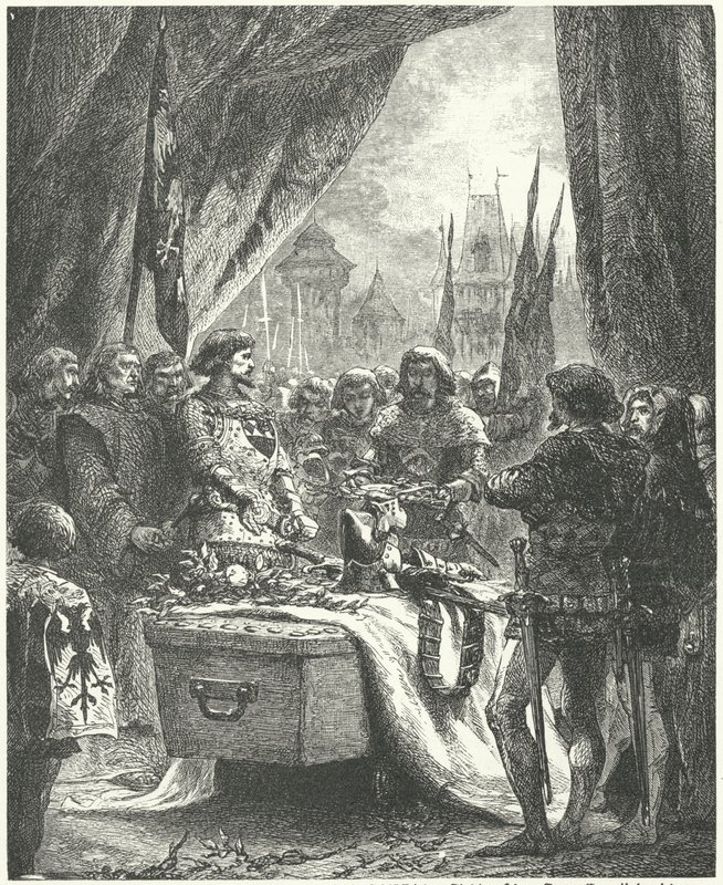 Le commandant de Châteauneuf de Randon déposant les clés de la ville sur le cercueil de Bertrand du Guesclin - Alphonse Marie de (after) Neuville