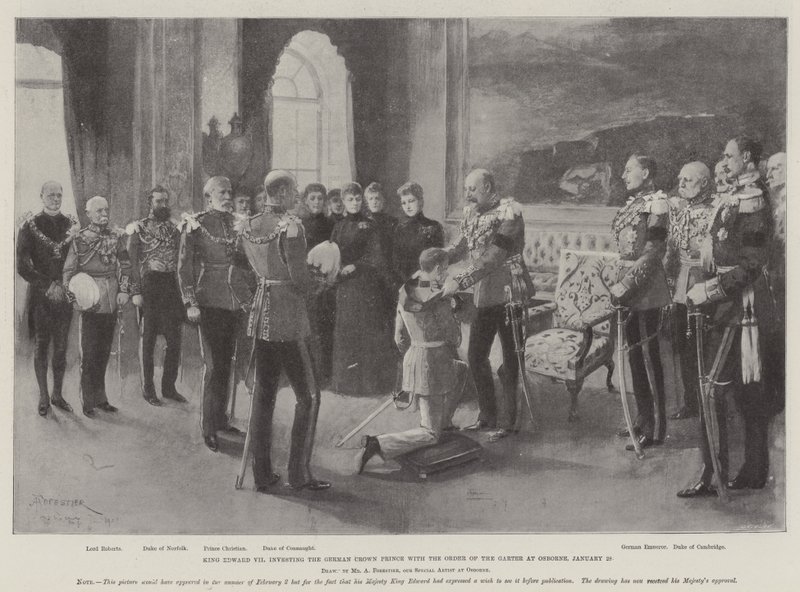 Le roi Édouard VII investissant le prince héritier allemand de l