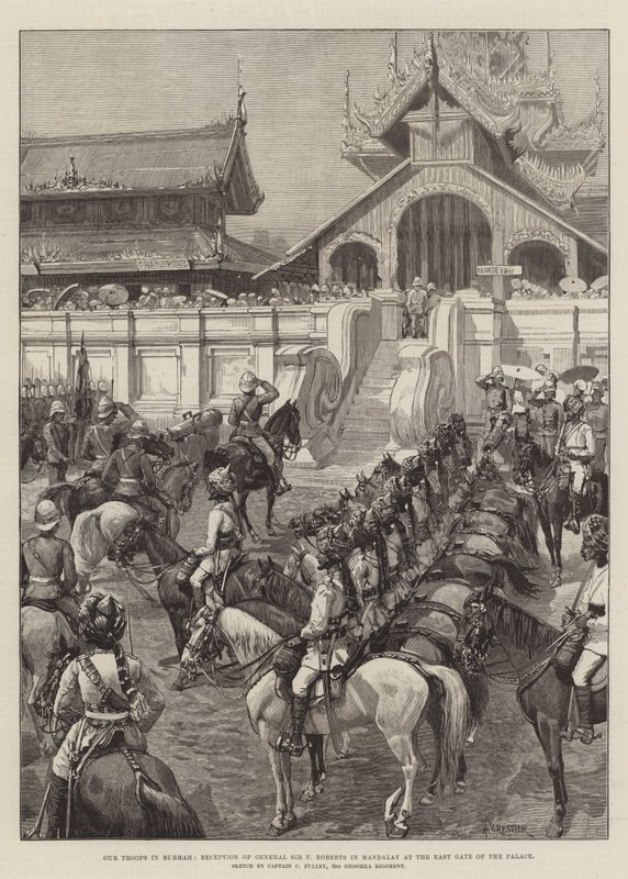 Nos troupes en Birmanie, réception du général Sir F Roberts à Mandalay à la porte Est du palais - Amedee Forestier