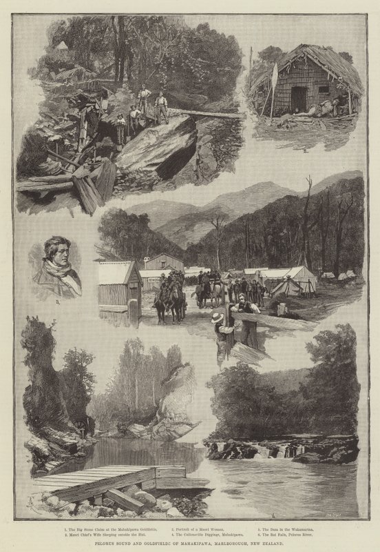 Pelorus Sound et les champs aurifères de Mahakipawa, Marlborough, Nouvelle-Zélande - Amedee Forestier