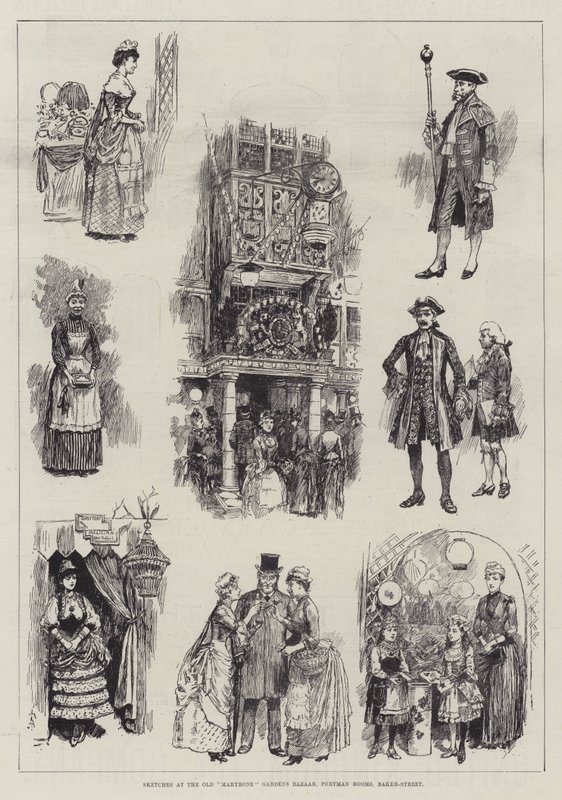 Croquis au bazar des anciens jardins de Marybone, Portman Rooms, Baker-Street - Amedee Forestier